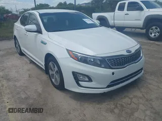2014 Kia Optima Hybrid LX with VIN KNAGM4AD7E5075376, listed as a IAAI auction lot 42179468 with 131,920 mi miles. Bid and sale history available at carsss.com. Image 1.