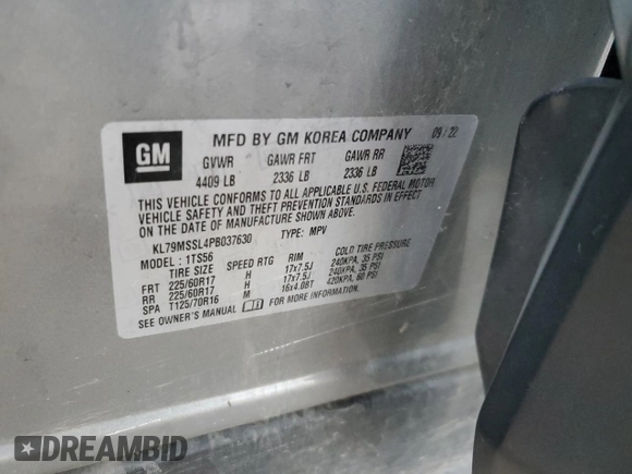 2023 Chevrolet TrailBlazer ACTIV with VIN KL79MSSL4PB037630, listed as a Copart auction lot 84114044 with 49,302 mi miles and Salvage Title. Bid and sale history available at DreamBid. Image 13.
