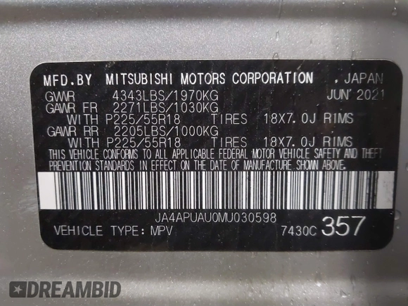 2021 Mitsubishi Outlander ES z VIN JA4APUAU0MU030598, wystawiony jako IAAI lot #40512460 z przebiegiem 52 666 mil mil oraz . Historia ofert i sprzedaży dostępna na DreamBid. Obrazek 9.