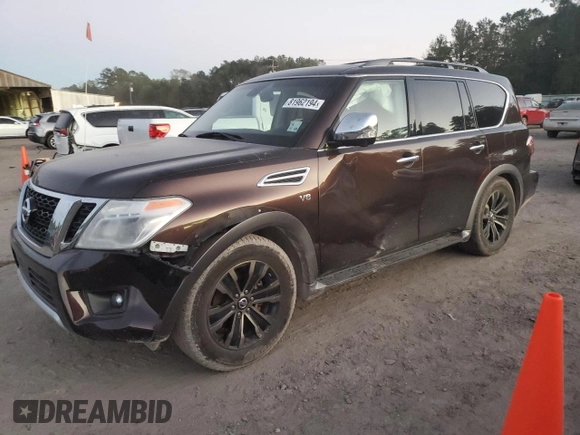 2017 Nissan Armada SV with VIN JN8AY2ND1H9005028, listed as a Copart auction lot 81962194 with 86,682 mi miles and Salvage Title. Bid and sale history available at carsss.com. Image 1.