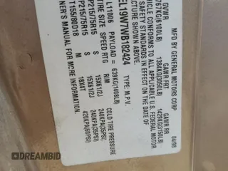 1998 Chevrolet Astro with VIN 1GNEL19W7WB182424, listed as a Copart auction lot 49575185 with 131,741 mi miles and Salvage Title. Bid and sale history available at carsss.com. Image 14.