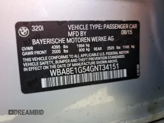 2016 BMW 3 Series 320i with VIN WBA8E1G54GNT34151, listed as a Copart auction lot 45981425 with 101,866 mi miles and Salvage Title. Bid and sale history available at DreamBid. Image 15.