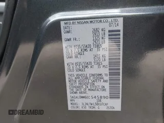 2014 Infiniti QX60 with VIN 5N1AL0MM6EC545890, listed as a IAAI auction lot 41212469 with 125,955 mi miles and . Bid and sale history available at DreamBid. Image 9.