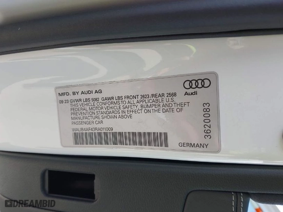 2024 Audi S4 Premium Plus with VIN WAUB4AF43RA011009, listed as a IAAI auction lot 41785693 with 3,953 mi miles. Bid and sale history available at carsss.com. Image 9.