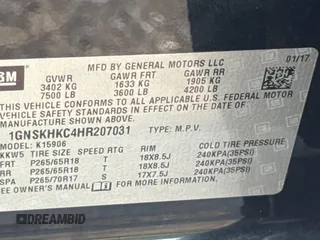 2017 Chevrolet Suburban LT z VIN 1GNSKHKC4HR207031, wystawiony jako Copart lot #62150635 z przebiegiem 209 342 mil mil oraz Czysty tytuł • Clean title. Historia ofert i sprzedaży dostępna na DreamBid. Obrazek 10.