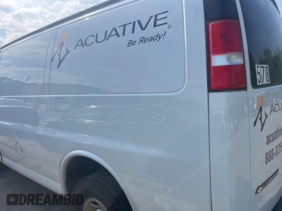 2019 Chevrolet Express Cargo Van with VIN 1GCWGAFP5K1206122, listed as a IAAI auction lot 42143153 with 194,424 mi miles. Bid and sale history available at carsss.com. Image 1.