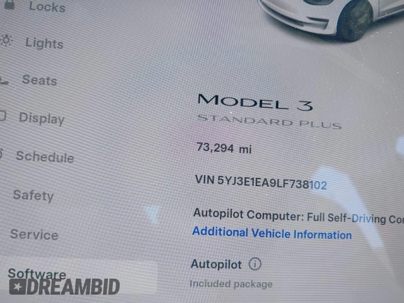 2020 Tesla Model 3 Standard Range Plus z VIN 5YJ3E1EA9LF738102, wystawiony jako IAAI lot #42107744 z przebiegiem 73 294 mil mil oraz . Historia ofert i sprzedaży dostępna na DreamBid. Obrazek 16.