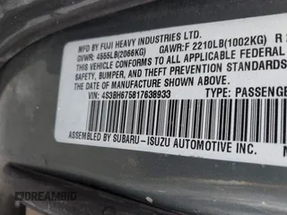 2001 Subaru Legacy Outback with VIN 4S3BH675817638933, listed as a IAAI auction lot 42167461 with 250,785 mi miles and . Bid and sale history available at DreamBid. Image 9.