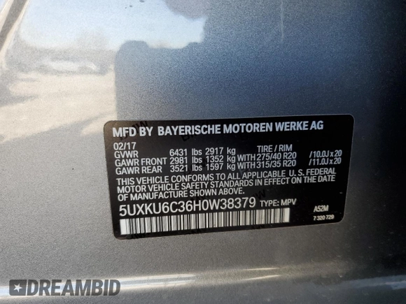2017 BMW X6 z VIN 5UXKU6C36H0W38379, wystawiony jako Copart lot #42734635 z przebiegiem 47 676 mil mil oraz Szkoda całkowita • Salvage title. Historia ofert i sprzedaży dostępna na DreamBid. Obrazek 13.