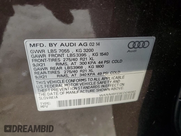 2014 Audi Q7 3.0L TDI Prestige with VIN WA1VMBFE9ED016362, listed as a Copart auction lot 41605365 with 156,321 mi miles and Clean Title. Bid and sale history available at carsss.com. Image 13.