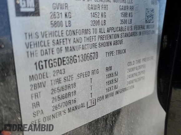 2016 GMC Canyon 2WD SLT with VIN 1GTG5DE38G1306670, listed as a Copart auction lot 87129054 with 0 mi miles and Salvage Title. Bid and sale history available at carsss.com. Image 13.
