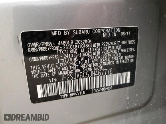 2018 Subaru Forester z VIN JF2SJABC5JH467776, wystawiony jako Copart lot #49259005 z przebiegiem Nie podano mil oraz Szkody całkowita. Historia ofert i sprzedaży dostępna na DreamBid. Obrazek 14.