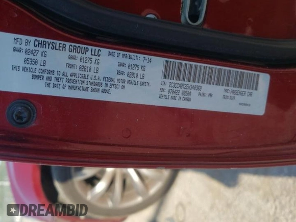 2014 Chrysler 300 S with VIN 2C3CCABT2EH340369, listed as a Copart auction lot 49133504 with 117,573 mi miles and Non Repairable. Bid and sale history available at DreamBid. Image 10.