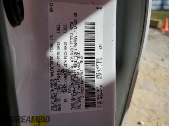 2016 Toyota Tundra SR z VIN 5TFRM5F14GX096547, wystawiony jako Copart lot #48736635 z przebiegiem 130 236 mil mil oraz Szkoda całkowita • Salvage title. Historia ofert i sprzedaży dostępna na DreamBid. Obrazek 12.