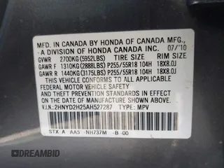 2010 Acura MDX с VIN 2HNYD2H25AH527287, выставлен на аукционе IAAI как лот 42085915 с пробегом 301 003 миль миль и . История ставок и продаж доступна на DreamBid. Изображение 9.