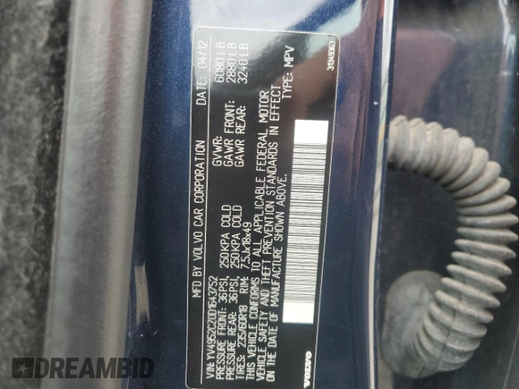 2013 Volvo XC90 Premier Plus with VIN YV4952CZ0D1643752, listed as a Copart auction lot 58782365 with 122,850 mi miles and Salvage title. Bid and sale history available at DreamBid. Image 14.