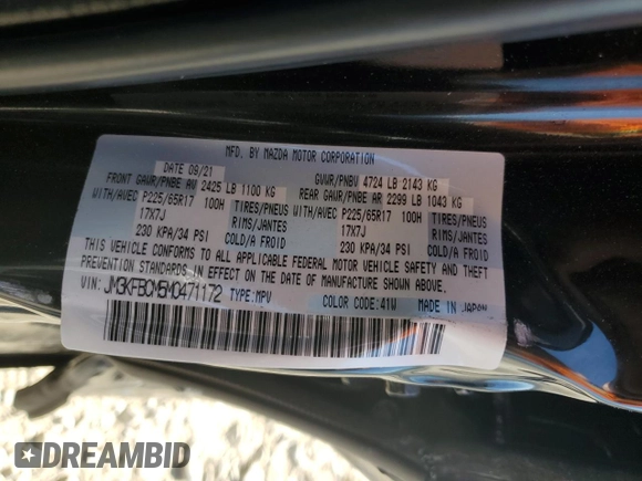 2021 Mazda CX-5 Touring z VIN JM3KFBCM5M0471172, wystawiony jako Copart lot #56646065 z przebiegiem 42 843 mil mil oraz Szkody całkowita. Historia ofert i sprzedaży dostępna na DreamBid. Obrazek 13.