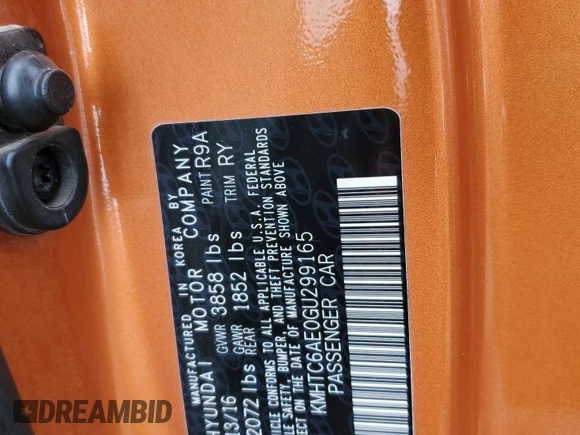 2016 Hyundai Veloster Turbo with VIN KMHTC6AE0GU299165, listed as a Copart auction lot 48708515 with 101,057 mi miles and Salvage title. Bid and sale history available at DreamBid. Image 13.