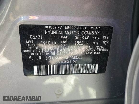 2021 Hyundai Accent Limited with VIN 3KPC34A63ME150065, listed as a Copart auction lot 74012084 with 38,232 mi miles and Salvage Title. Bid and sale history available at carsss.com. Image 14.