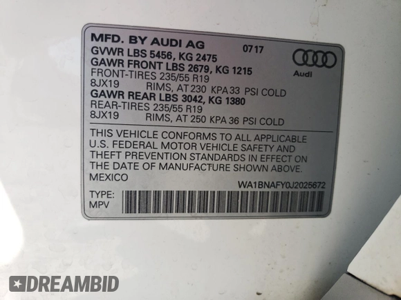 2018 Audi Q5 Premium Plus with VIN WA1BNAFY0J2025672, listed as a Copart auction lot 48595915 with 94,905 mi miles and Salvage Title. Bid and sale history available at carsss.com. Image 14.