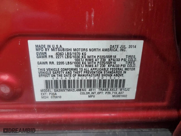 2015 Mitsubishi Outlander Sport ES with VIN 4A4AR3AUXFE001447, listed as a Copart auction lot 51887815 with 151,934 mi miles and Salvage Title. Bid and sale history available at carsss.com. Image 13.