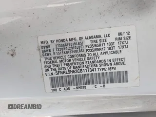 2012 Honda Odyssey EX-L with VIN 5FNRL5H63CB117341, listed as a IAAI auction lot 42197815 with 256,544 mi miles and . Bid and sale history available at DreamBid. Image 9.