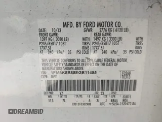 2014 Ford Explorer with VIN 1FM5K8B88EGB11455, listed as a IAAI auction lot 41853618 with 153,996 mi miles and . Bid and sale history available at carsss.com. Image 9.