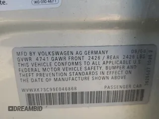2009 Volkswagen Passat z VIN WVWXK73C99E046868, wystawiony jako Copart lot #79549784 z przebiegiem 167 784 mil mil oraz Szkoda całkowita • Salvage title. Historia ofert i sprzedaży dostępna na DreamBid. Obrazek 12.