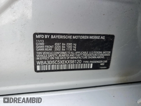 2014 BMW 3 Series 328d xDrive z VIN WBA3D5C5XEKX98120, wystawiony jako Copart lot #52377915 z przebiegiem 99 123 mil mil oraz Czysty tytuł • Clean title. Historia ofert i sprzedaży dostępna na DreamBid. Obrazek 12.