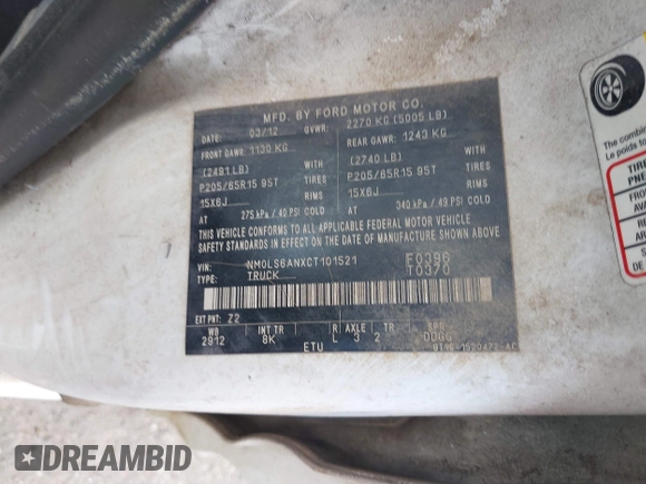 2012 Ford Transit Connect XL с VIN NM0LS6ANXCT101521, выставлен на аукционе IAAI как лот 42445893 с пробегом 252 510 миль миль и . История ставок и продаж доступна на DreamBid. Изображение 9.