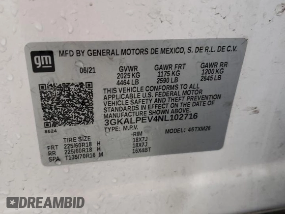 2022 GMC Terrain SLT with VIN 3GKALPEV4NL102716, listed as a Copart auction lot 50273075 with 66,440 mi miles and Salvage Title. Bid and sale history available at carsss.com. Image 16.