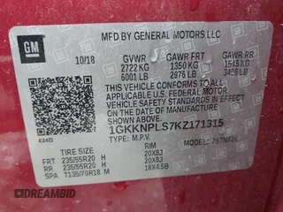 2019 GMC Acadia Denali с VIN 1GKKNPLS7KZ171315, выставлен на аукционе IAAI как лот 42184124 с пробегом 160 011 миль миль и . История ставок и продаж доступна на DreamBid. Изображение 9.