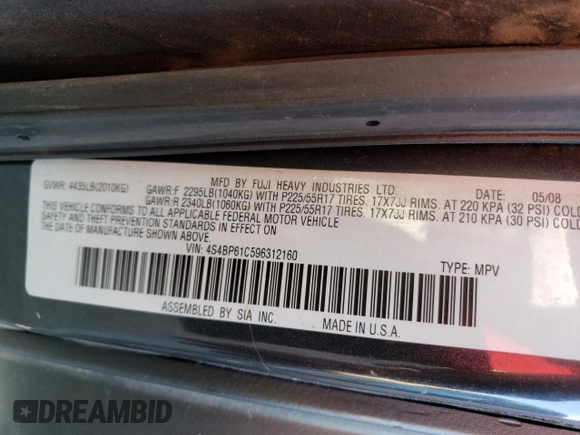 2009 Subaru Outback Special Edition с VIN 4S4BP61C596312160, выставлен на аукционе Copart как лот 52614155 с пробегом 169 834 миль миль и Списание • Salvage title. История ставок и продаж доступна на DreamBid. Изображение 15.