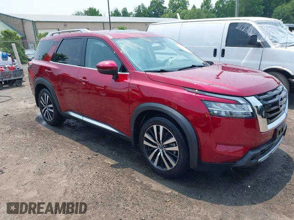 2023 Nissan Pathfinder Platinum with VIN 5N1DR3DJXPC234002, listed as a IAAI auction lot 42480807 with 21,477 mi miles and . Bid and sale history available at DreamBid. Image 1.