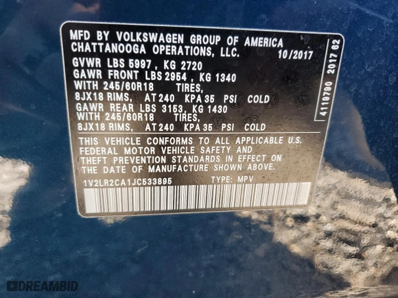 2018 Volkswagen Atlas 3.6L V6 SE with VIN 1V2LR2CA1JC533895, listed as a Copart auction lot 43526135 with 119,785 mi miles and Salvage Title. Bid and sale history available at carsss.com. Image 13.