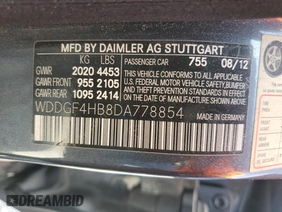 2013 Mercedes-Benz C C 250 Sport with VIN WDDGF4HB8DA778854, listed as a Copart auction lot 54622225 with Not Provided miles and Salvage Title. Bid and sale history available at carsss.com. Image 12.