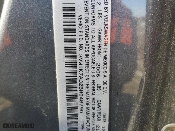 2011 Volkswagen Jetta Sedan S with VIN 3VW1K7AJ2BM048790, listed as a Copart auction lot 52050705 with 209,736 mi miles and Salvage Title. Bid and sale history available at carsss.com. Image 12.