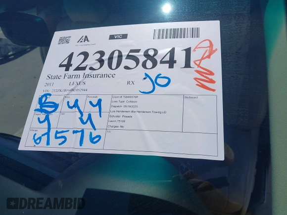 2011 Lexus RX 350 с VIN 2T2ZK1BA4BC052944, выставлен на аукционе IAAI как лот 42305841 с пробегом 67 576 миль миль и . История ставок и продаж доступна на DreamBid. Изображение 17.