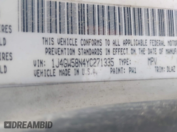 2000 Jeep Grand Cherokee Limited with VIN 1J4GW58N4YC271335, listed as a IAAI auction lot 41046412 with Not provided miles and . Bid and sale history available at DreamBid. Image 9.