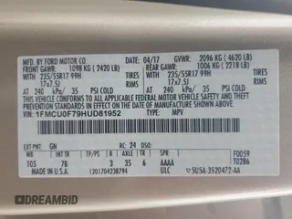 2017 Ford Escape S с VIN 1FMCU0F79HUD81952, выставлен на аукционе Copart как лот 57172565 с пробегом 133 860 миль миль и Списание • Salvage title. История ставок и продаж доступна на DreamBid. Изображение 14.