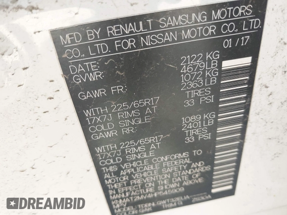 2017 Nissan Rogue SV with VIN KNMAT2MV4HP545909, listed as a IAAI auction lot 41914101 with 132,290 mi miles and . Bid and sale history available at DreamBid. Image 9.