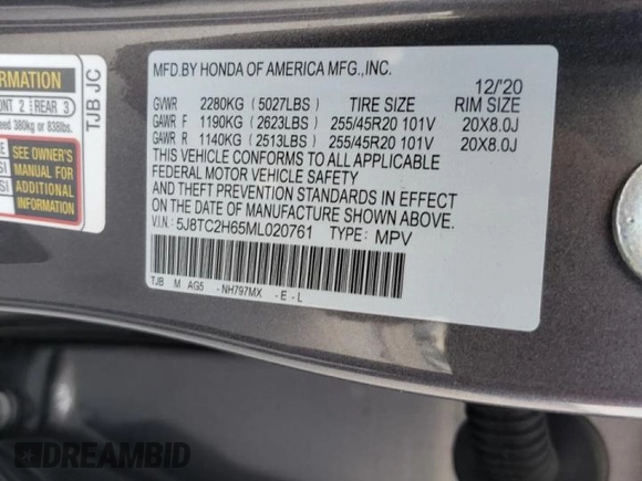 2021 Acura RDX w/A-Spec Package with VIN 5J8TC2H65ML020761, listed as a Copart auction lot 60089403 with 30,370 mi miles. Bid and sale history available at carsss.com. Image 13.