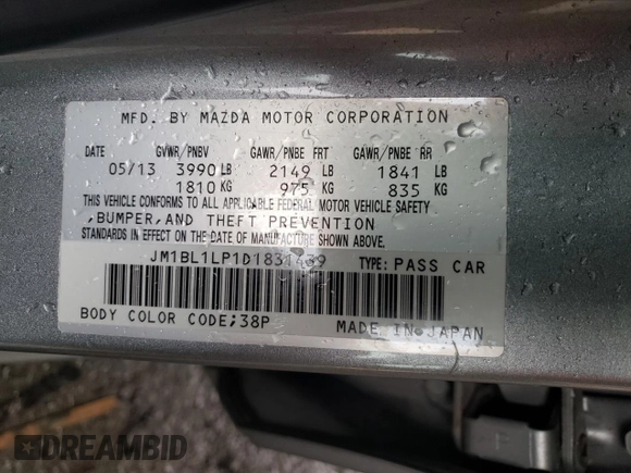 2013 Mazda 3 i Touring with VIN JM1BL1LP1D1831439, listed as a Copart auction lot 48286985 with 107,304 mi miles and Salvage Title. Bid and sale history available at carsss.com. Image 14.