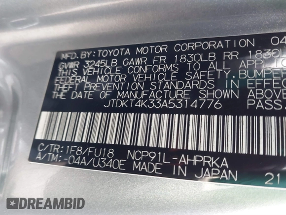 2010 Toyota Yaris with VIN JTDKT4K33A5314776, listed as a IAAI auction lot 41570383 with 167,428 mi miles. Bid and sale history available at carsss.com. Image 9.