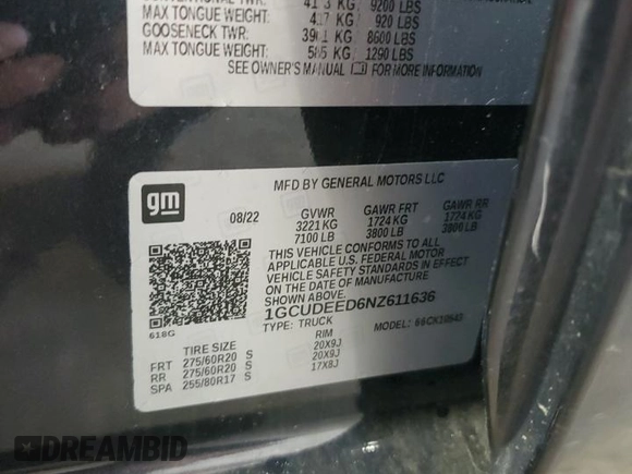2022 Chevrolet Silverado 1500 RST with VIN 1GCUDEED6NZ611636, listed as a Copart auction lot 53494955 with 29,948 mi miles and Clean Title. Bid and sale history available at DreamBid. Image 13.