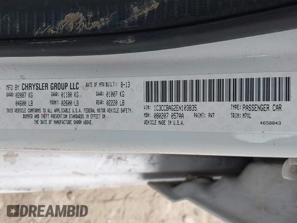 2014 Chrysler 200 LX with VIN 1C3CCBAG2EN103835, listed as a IAAI auction lot 41623941 with 166,676 mi miles. Bid and sale history available at carsss.com. Image 9.