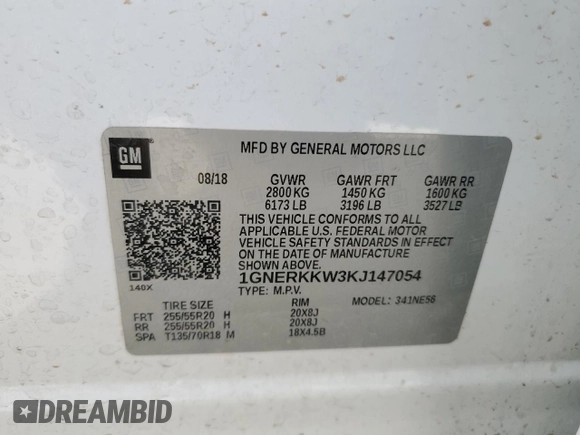 2019 Chevrolet Traverse Premier with VIN 1GNERKKW3KJ147054, listed as a Copart auction lot 59191225 with 112,436 mi miles and Salvage title. Bid and sale history available at DreamBid. Image 13.