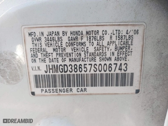 2007 Honda Fit Sport with VIN JHMGD38657S006743, listed as a IAAI auction lot 41822210 with 352,841 mi miles. Bid and sale history available at carsss.com. Image 9.