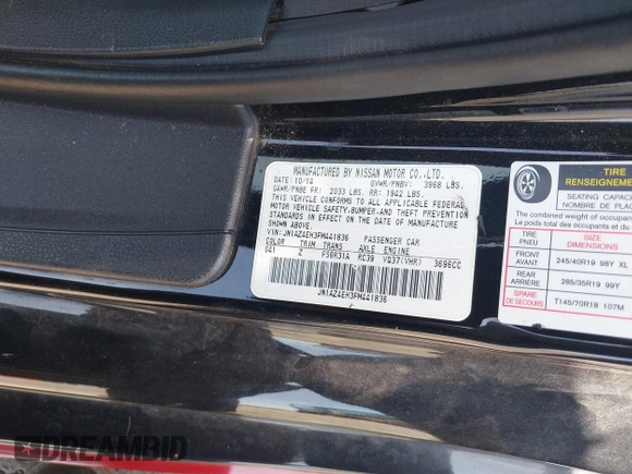 2015 Nissan 370Z Sport with VIN JN1AZ4EH3FM441836, listed as a IAAI auction lot 42094959 with 59,004 mi miles and . Bid and sale history available at DreamBid. Image 9.