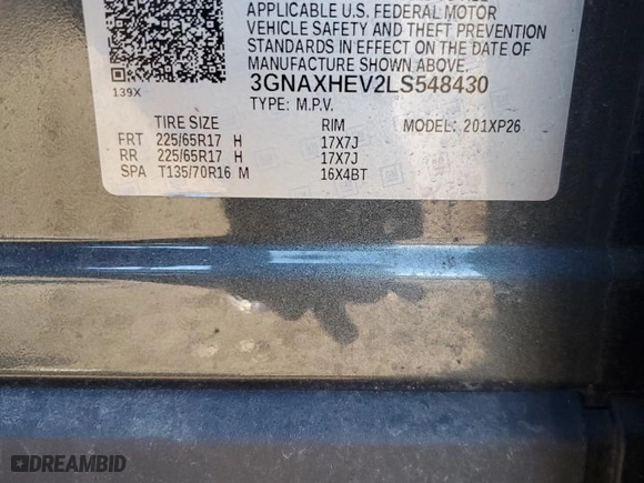 2020 Chevrolet Equinox LS with VIN 3GNAXHEV2LS548430, listed as a Copart auction lot 47304195 with 53,252 mi miles and Salvage Title. Bid and sale history available at carsss.com. Image 13.